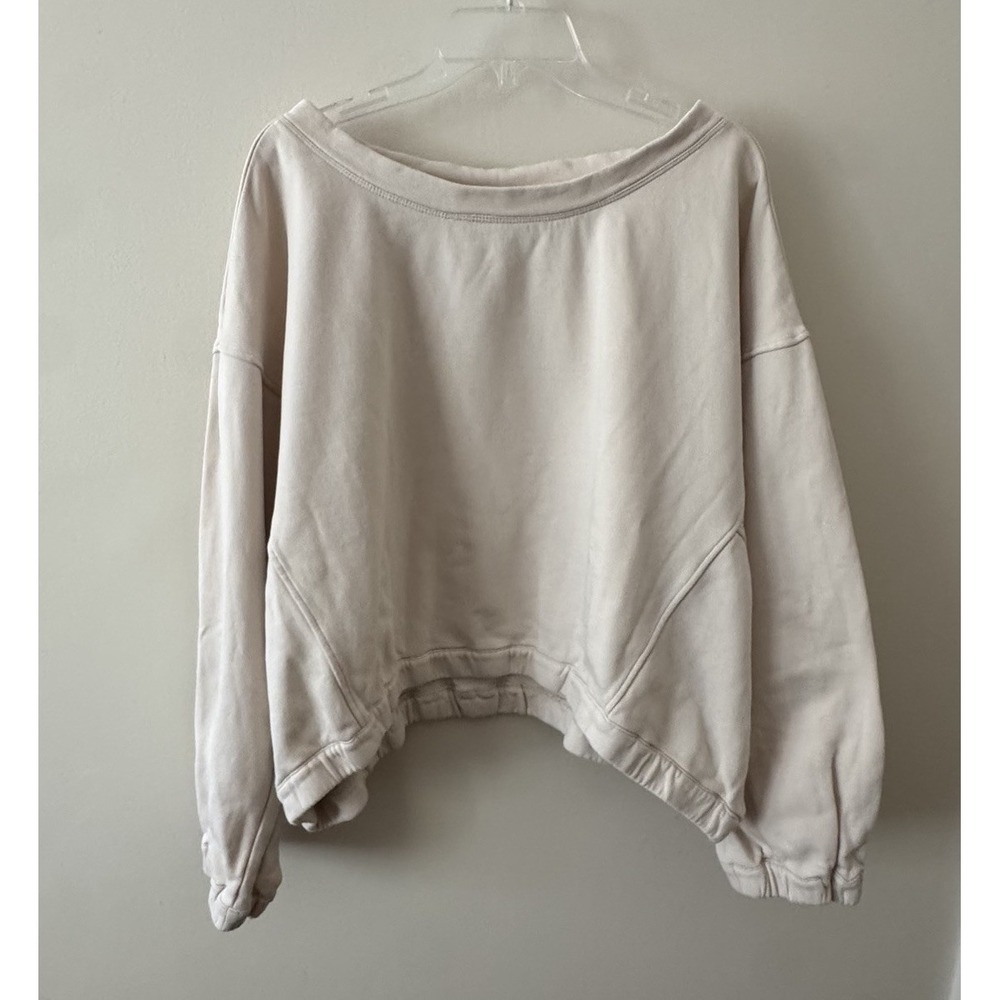 by anthropologie Oversized Cropped Beige Sweatshirt Women's xl Top Shirt